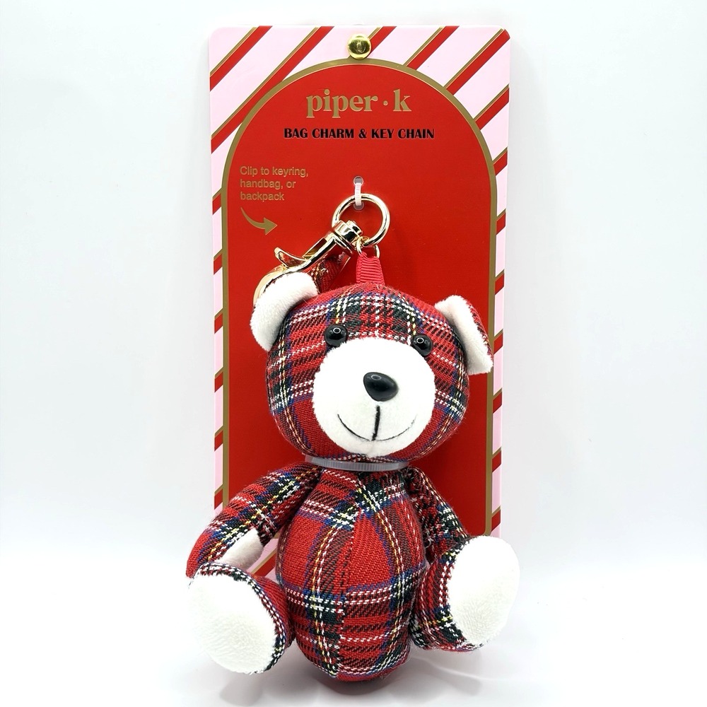 Piper K Christmas Plaid Bear Bag Charm Key chain New‎